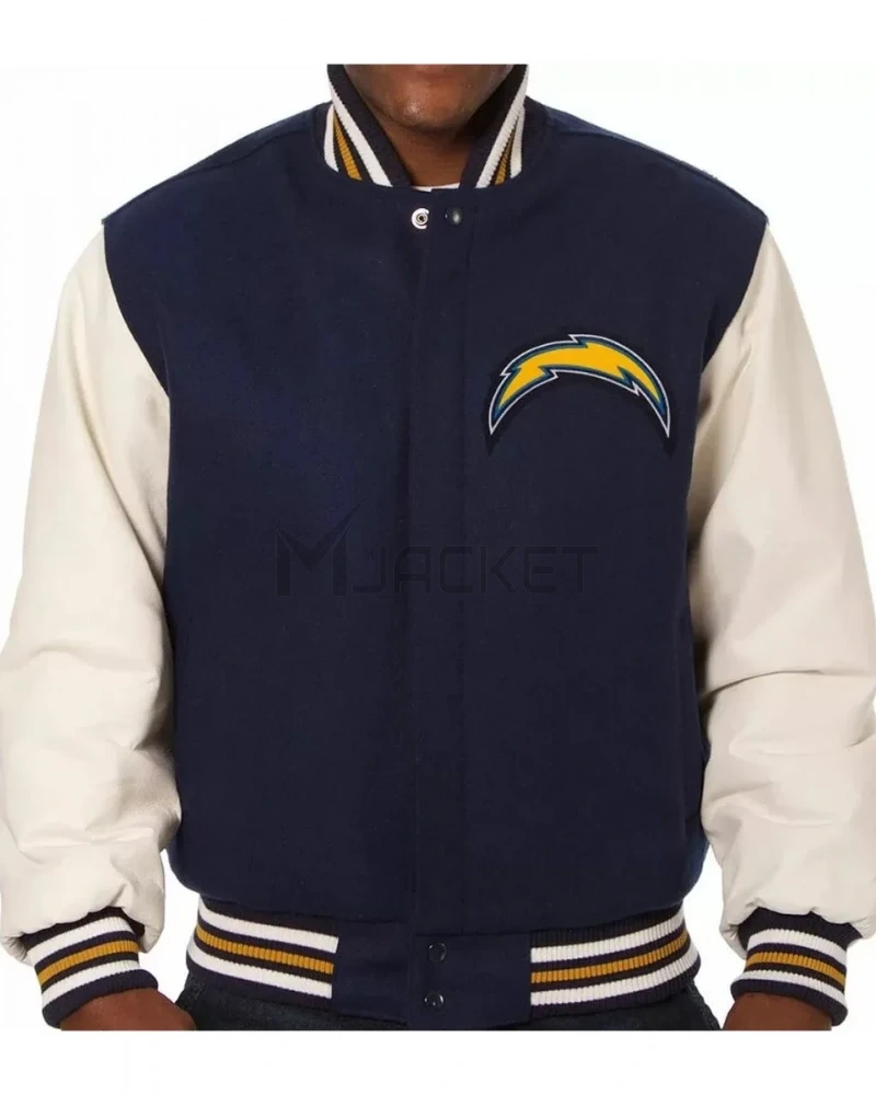 Varsity LA Chargers Navy and White Wool/Leather Jacket - image 1