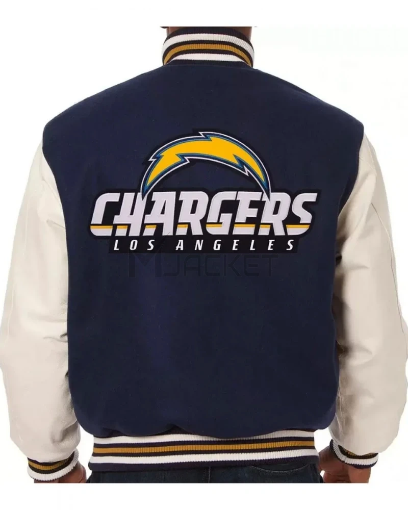 Varsity LA Chargers Navy and White Wool/Leather Jacket - image 2