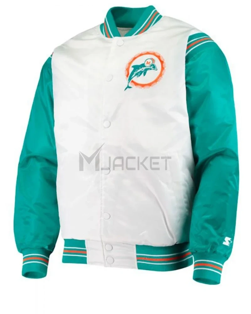 Varsity Miami Dolphins Green and White Starter Jacket - image 1