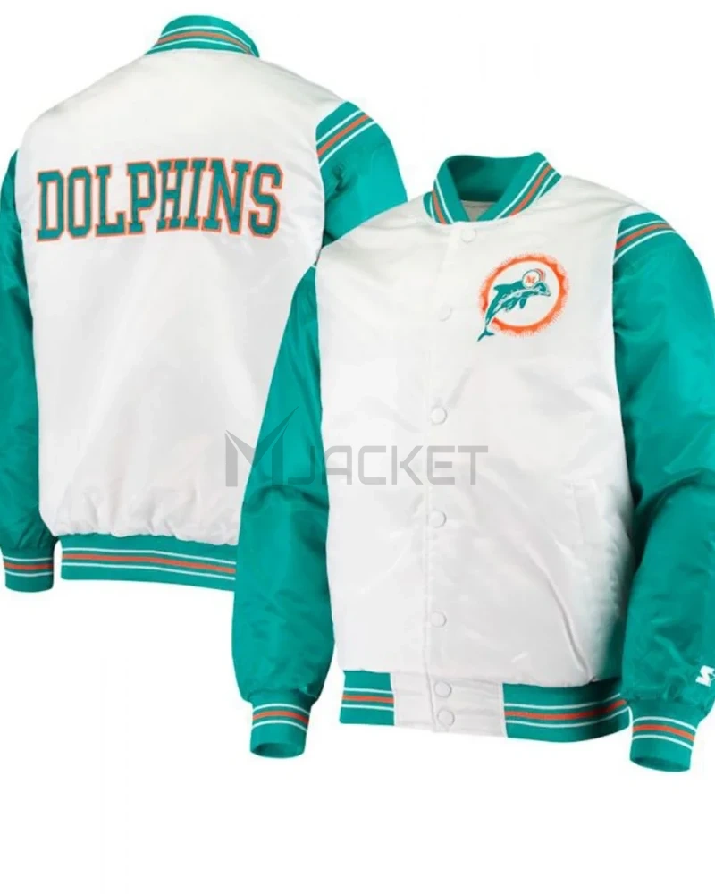 Varsity Miami Dolphins Green and White Starter Jacket - image 3