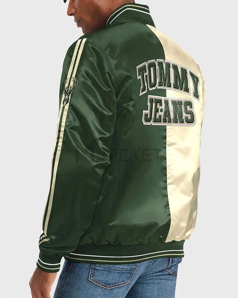 Varsity Milwaukee Bucks Off White/Green Satin Jacket - image 2