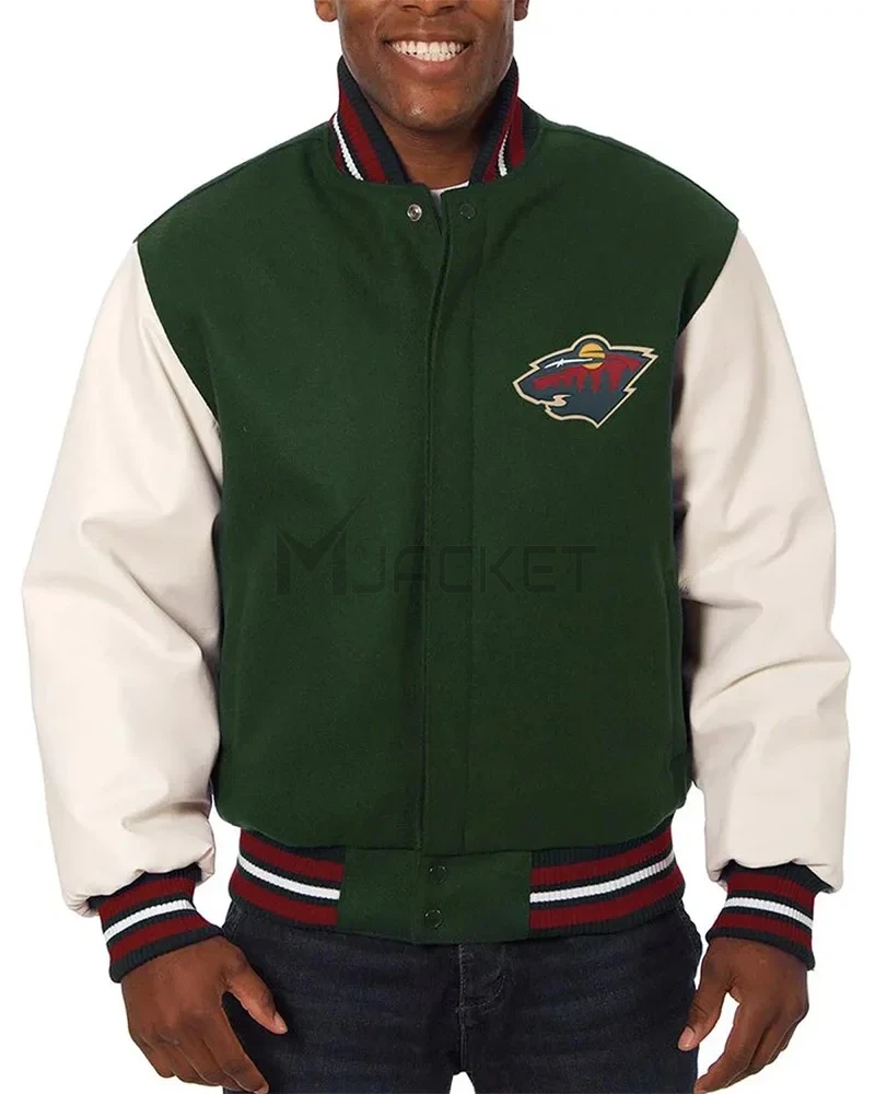 Varsity Minnesota Wild Green and White Two-Tone Jacket - image 1