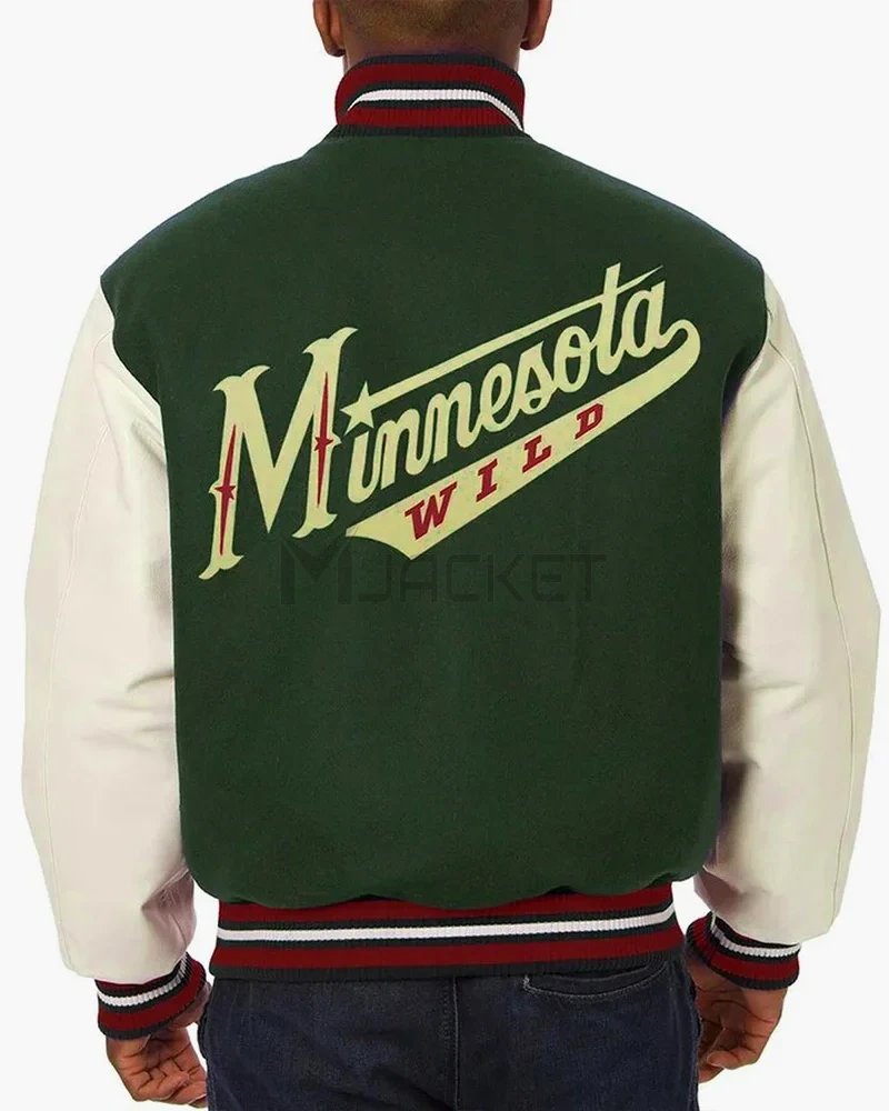 Varsity Minnesota Wild Green and White Two-Tone Jacket - image 2