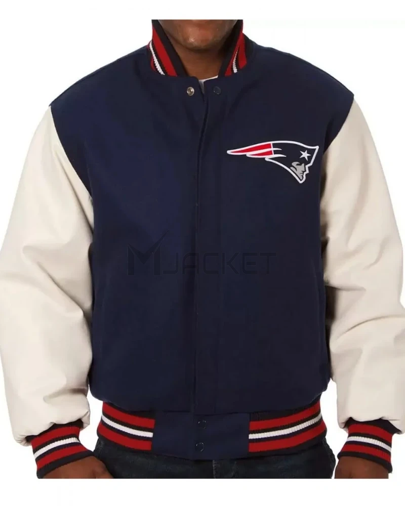 Varsity New England Patriots Blue and White Jacket - image 1