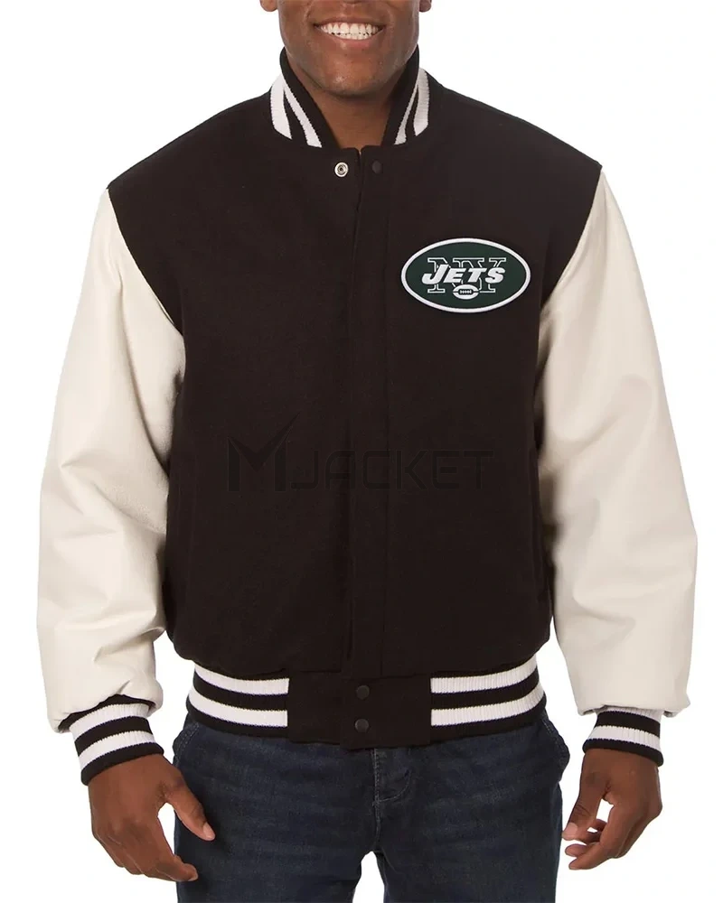 Varsity New York Jets Black and White Two-Tone Jacket - image 1