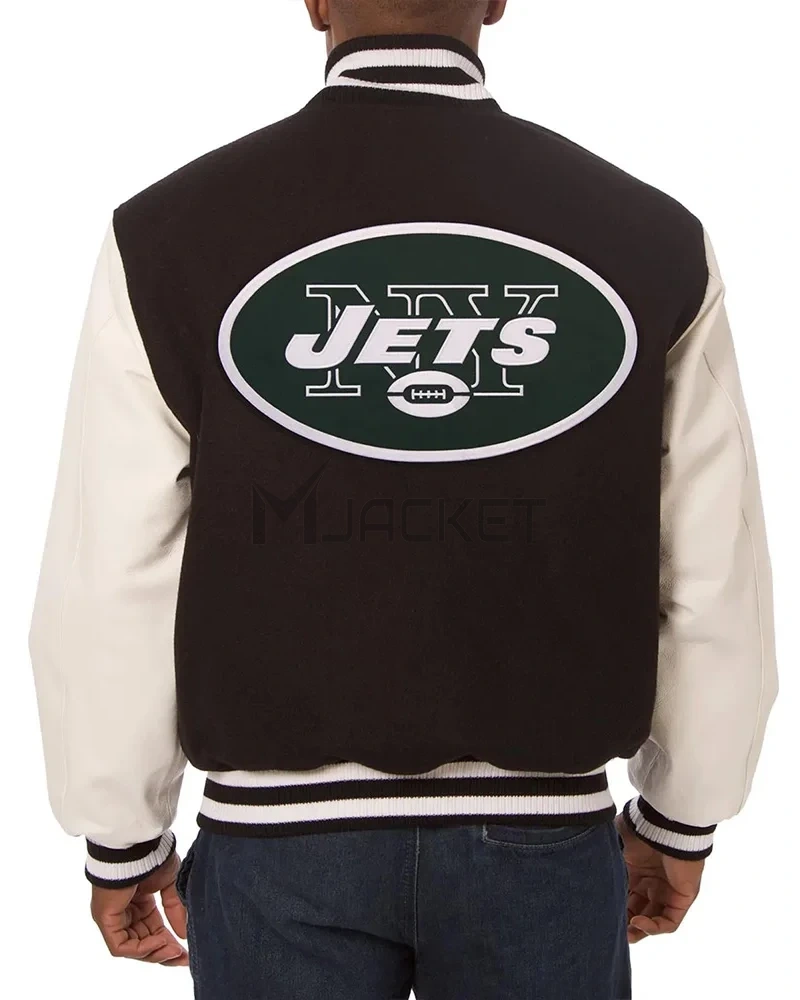 Varsity New York Jets Black and White Two-Tone Jacket - image 2
