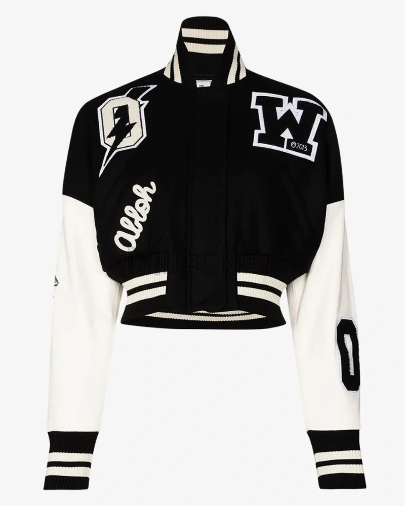 Varsity Off White Cropped Black and White Jacket - image 1