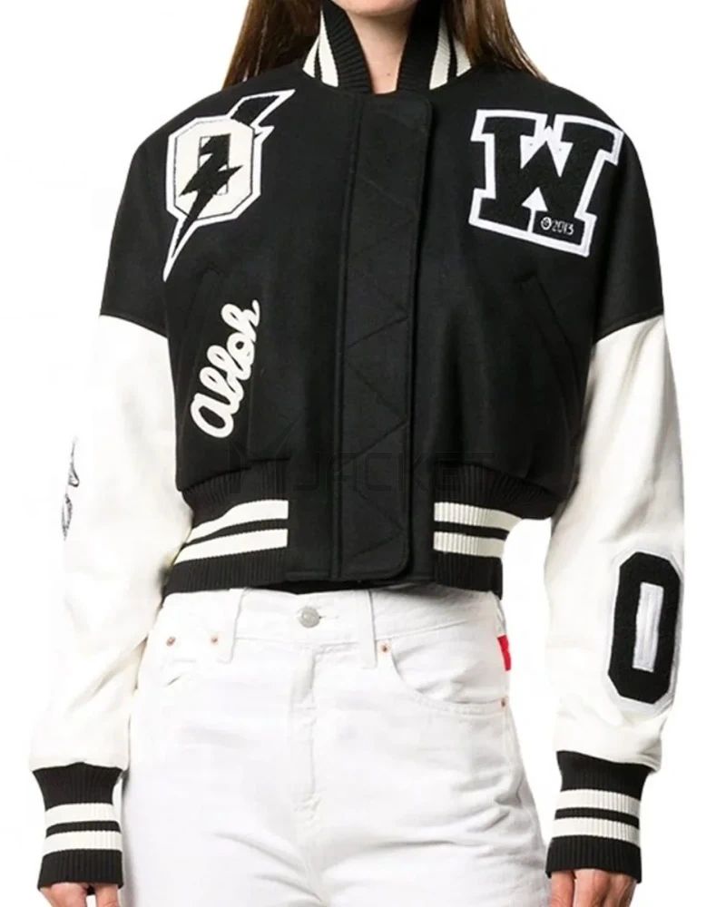 Varsity Off White Cropped Black and White Jacket - image 2