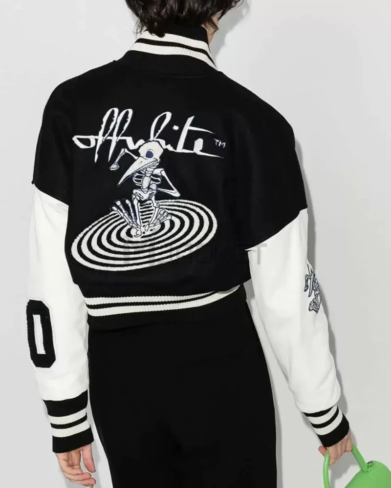 Varsity Off White Cropped Black and White Jacket - image 5