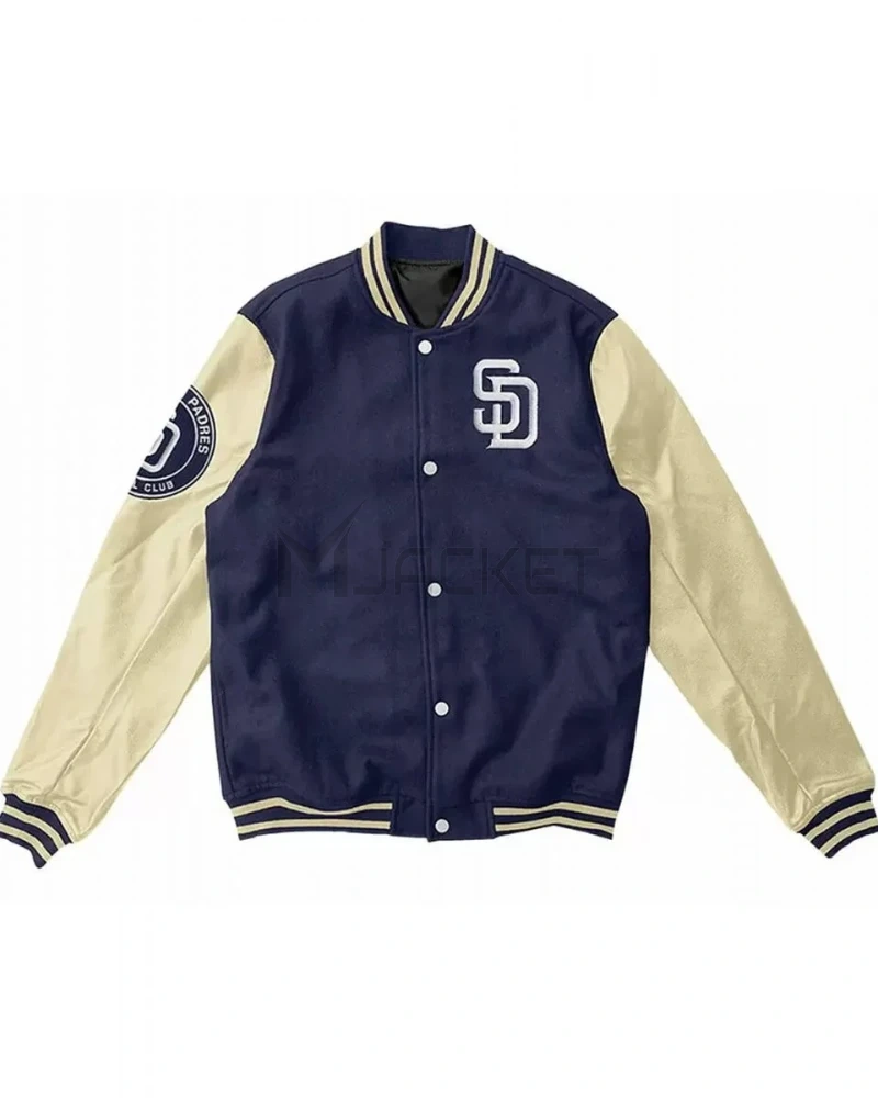 Varsity San Diego Padres Baseball Off White and Blue Jacket - image 1