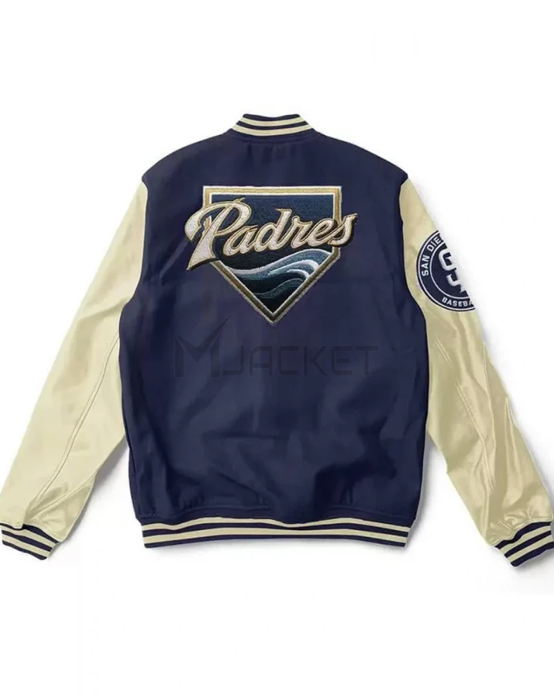 Varsity San Diego Padres Baseball Off White and Blue Jacket - image 2