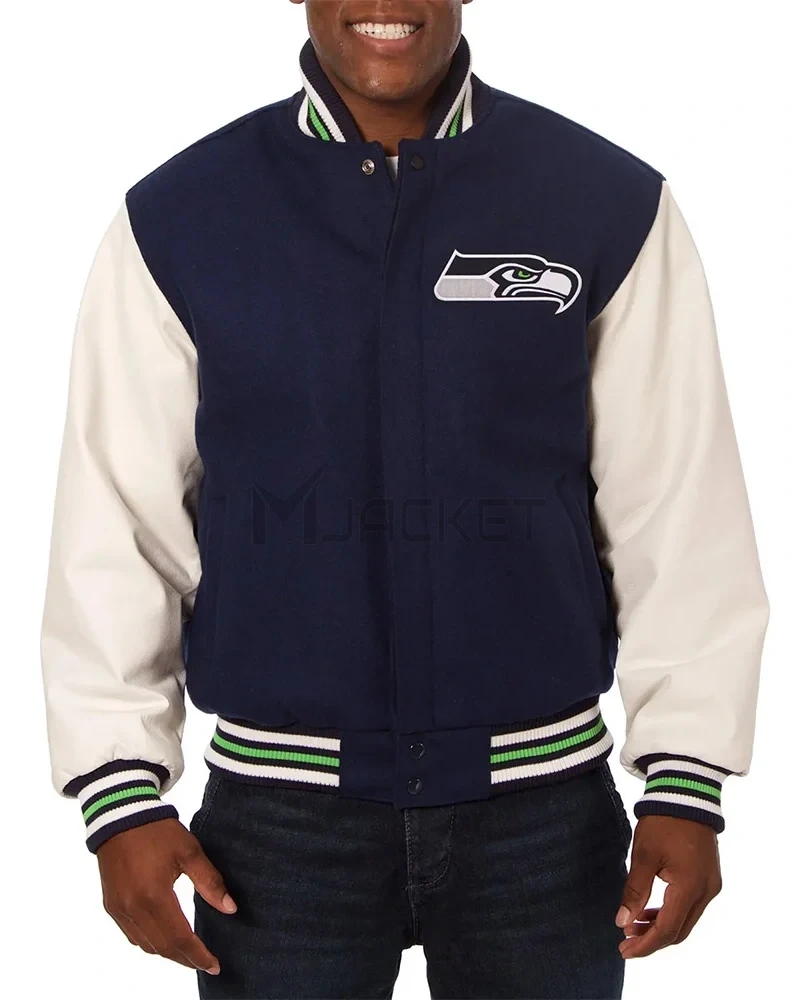 Varsity Seattle Seahawks Blue and White Two-Tone Jacket - image 1
