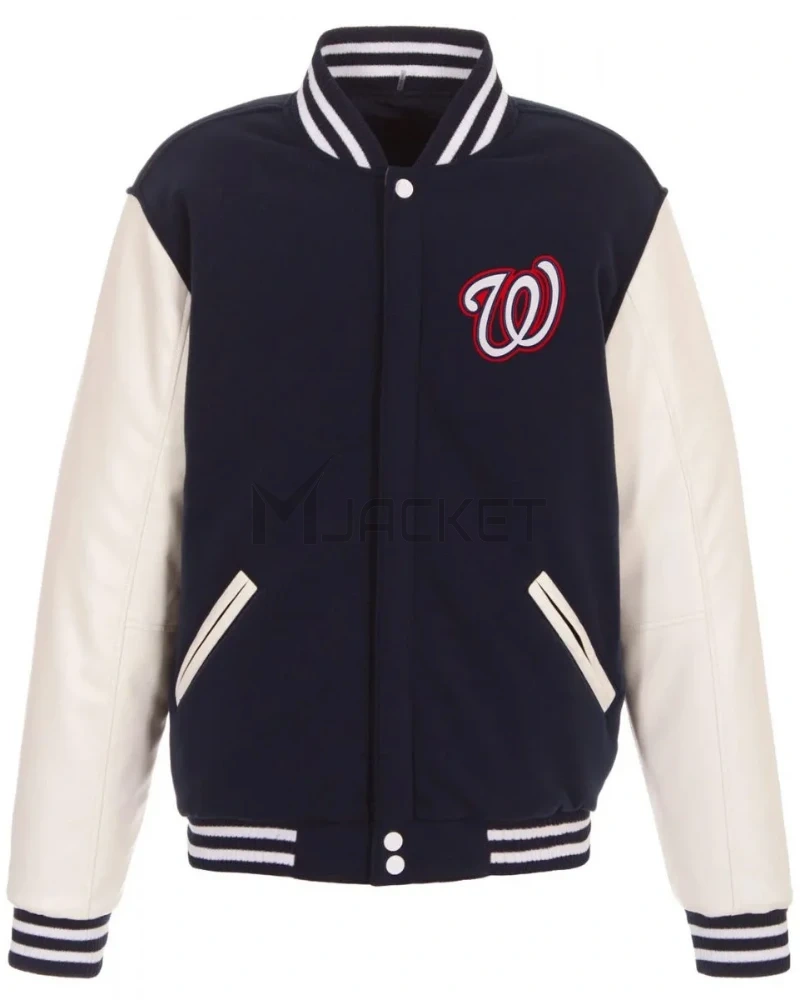 Washington Nationals Letterman Navy Blue and White Jacket - image 1