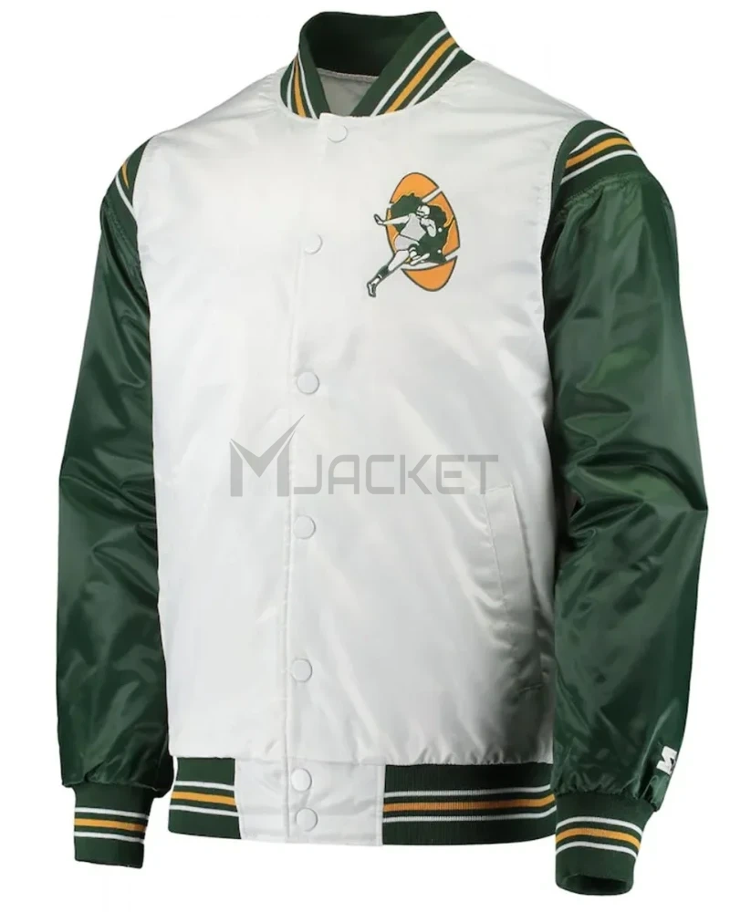 White/Green Green Bay Packers Historic Renegade Satin Jacket - image 1