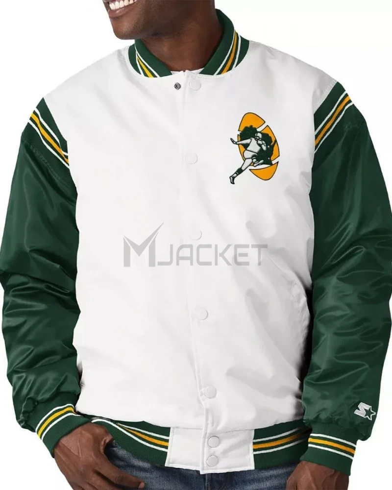 White/Green Green Bay Packers Historic Renegade Satin Jacket - image 3