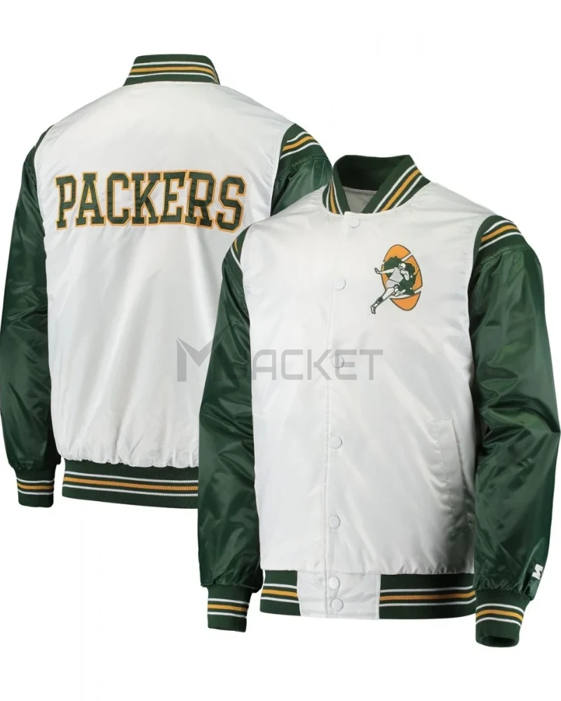 White/Green Green Bay Packers Historic Renegade Satin Jacket - image 5